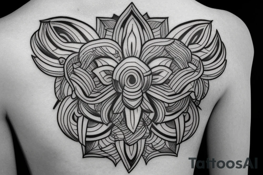 one line david head tattoo with a lotus on the top tattoo idea