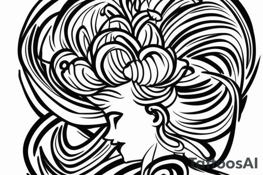 one line david head tattoo with a lotus on the top tattoo idea
