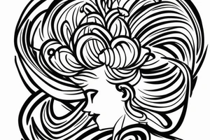 one line david head tattoo with a lotus on the top tattoo idea