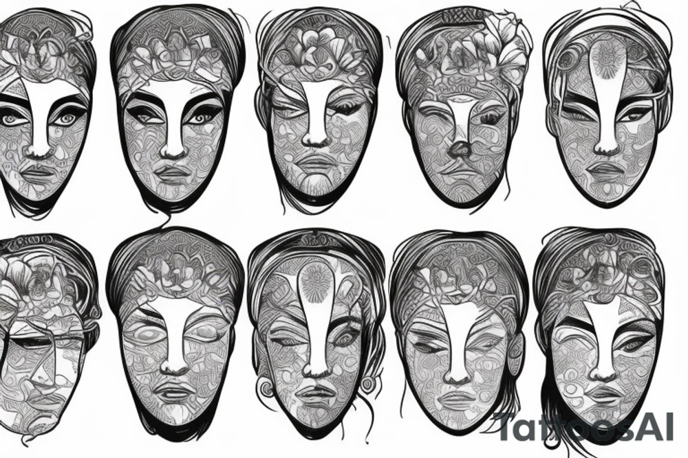 one line greek david head cut in half diagonally with a lotus on the top tattoo idea