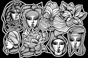 one line greek david head cut in half diagonally with a lotus flower on the top tattoo idea