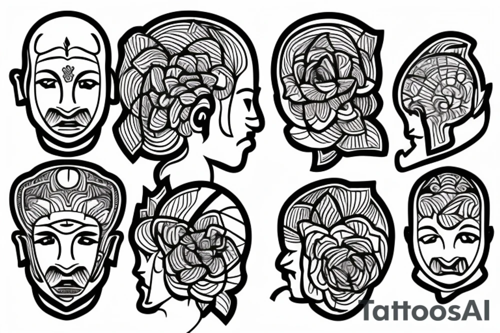 one line greek david head cut in half diagonally with a lotus flower on the top tattoo idea
