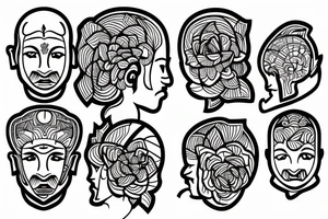 one line greek david head cut in half diagonally with a lotus flower on the top tattoo idea