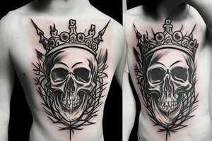 Skull with a crown of thorns pierced through by a greatsword tattoo idea