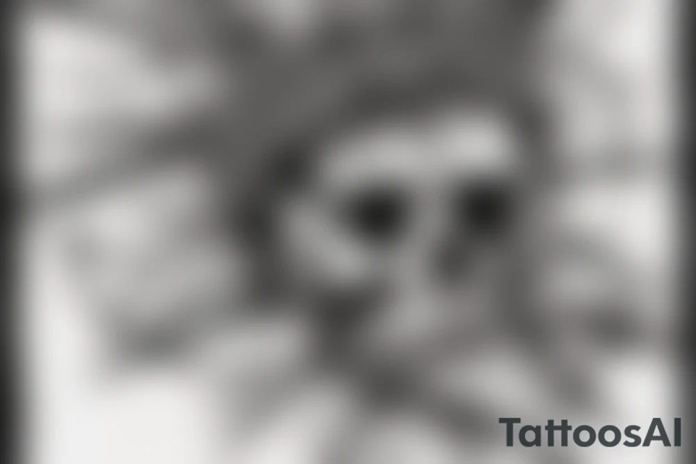 broadsword piercing through a skull wearing a crown of thorns tattoo idea