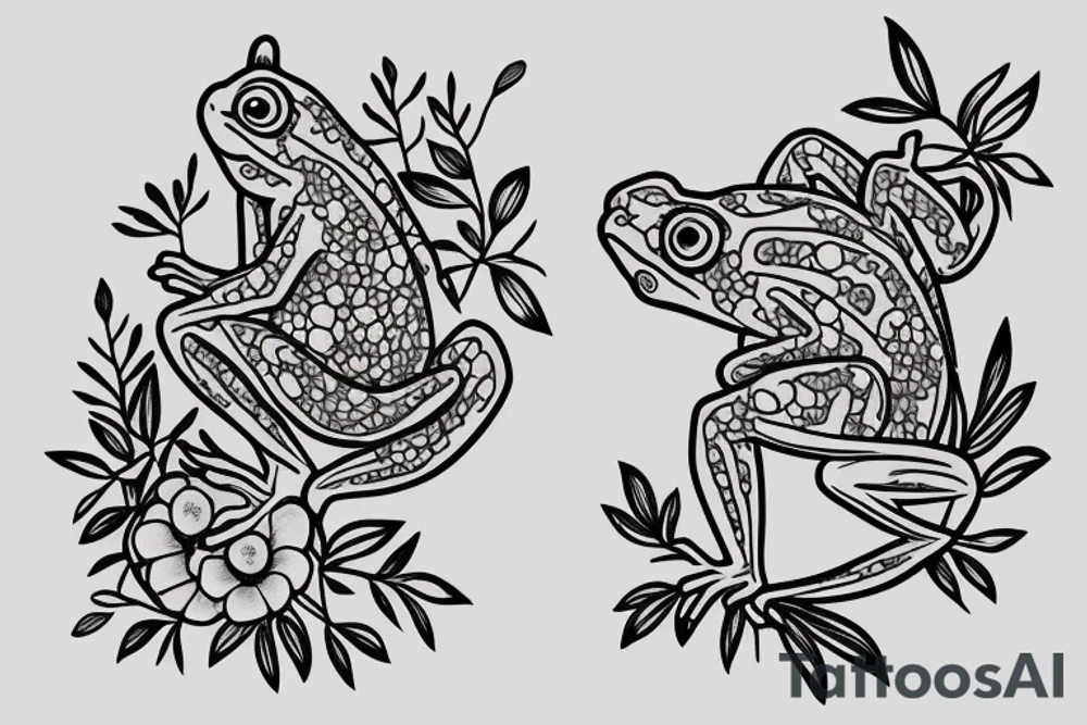 frog and flowers tattoo idea