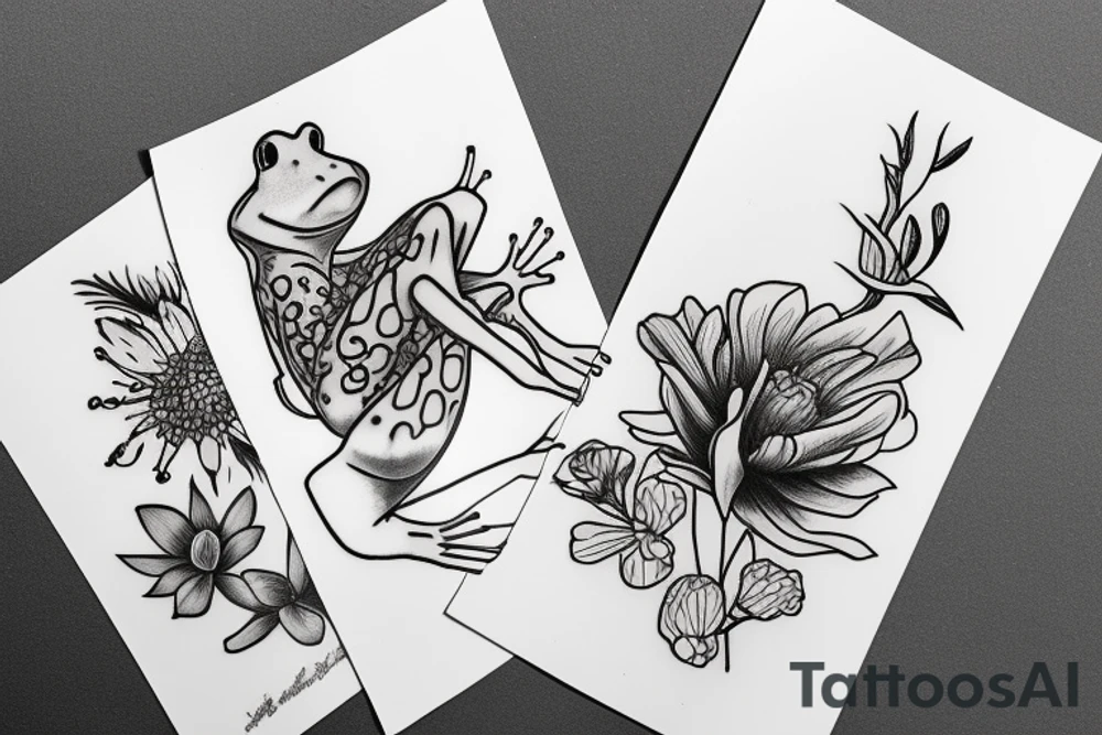frog and flowers tattoo idea