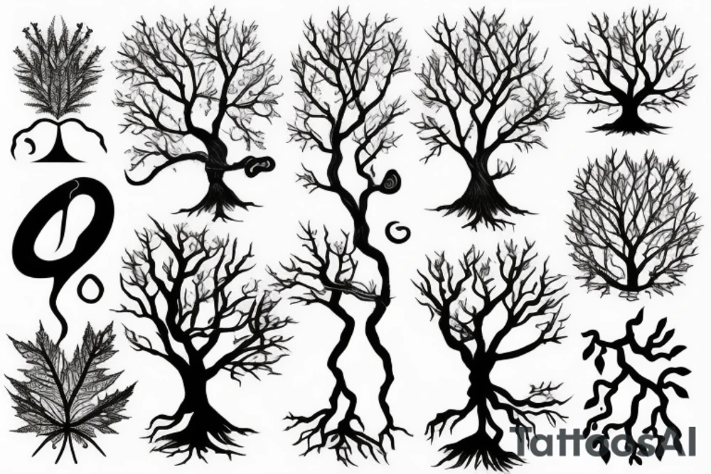 Maple tree with roots, hand reaching for Virgo tattoo idea