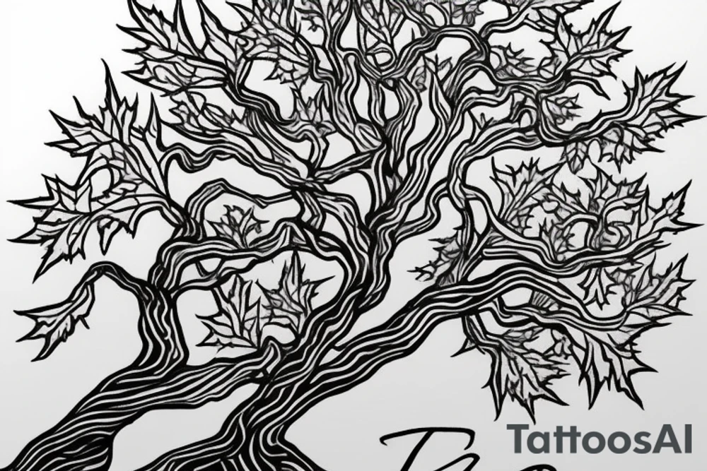 Maple tree with roots, hand reaching for Virgo tattoo idea