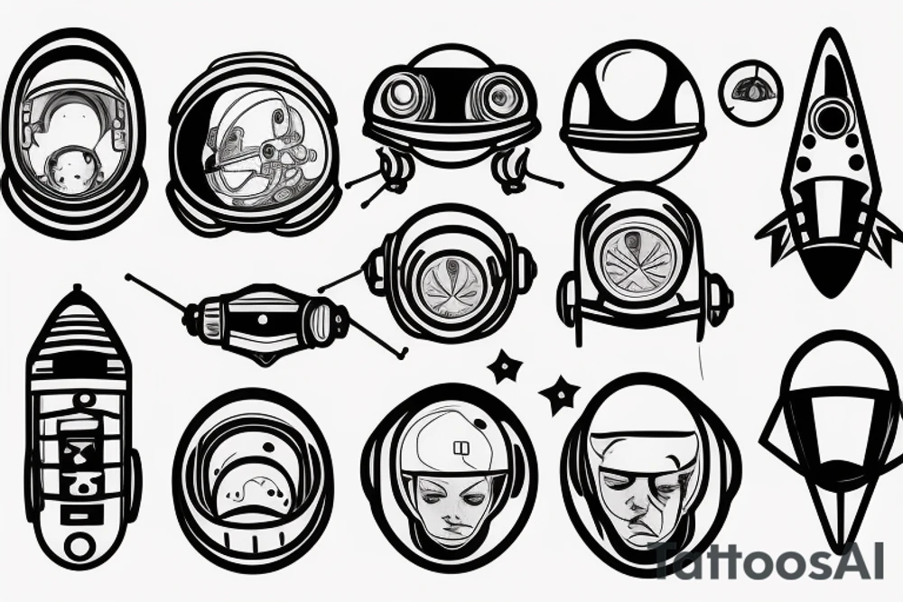 a spaceman helmet that looks mechanical and has red colours for a tattoo and you cant see the face and its front on tattoo idea