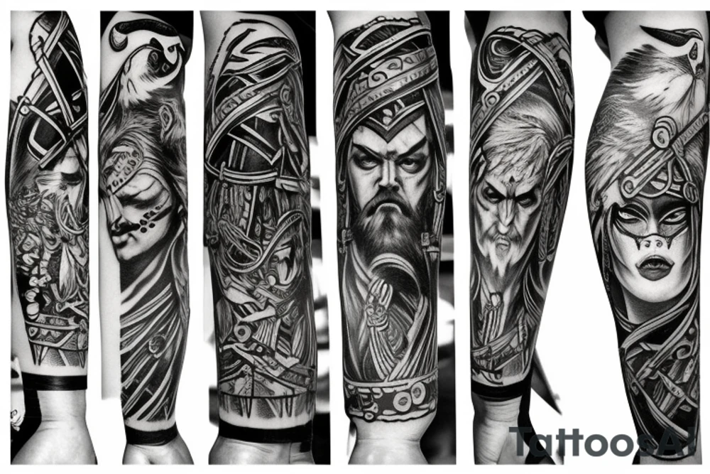 Odin viking raven tattoo arm sleeve tattoo idea