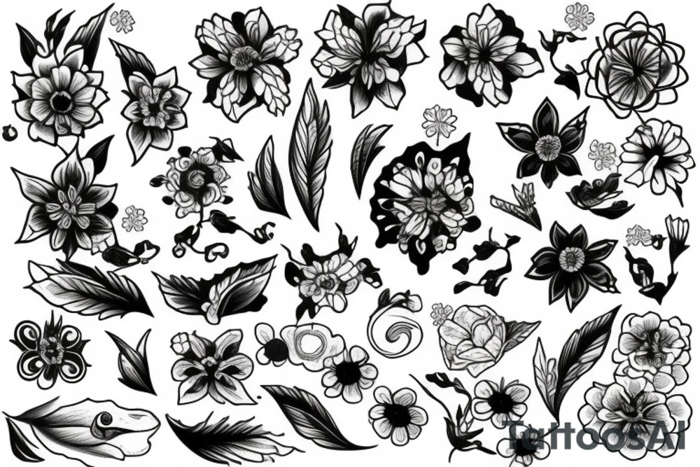 wind and flowers tattoo idea