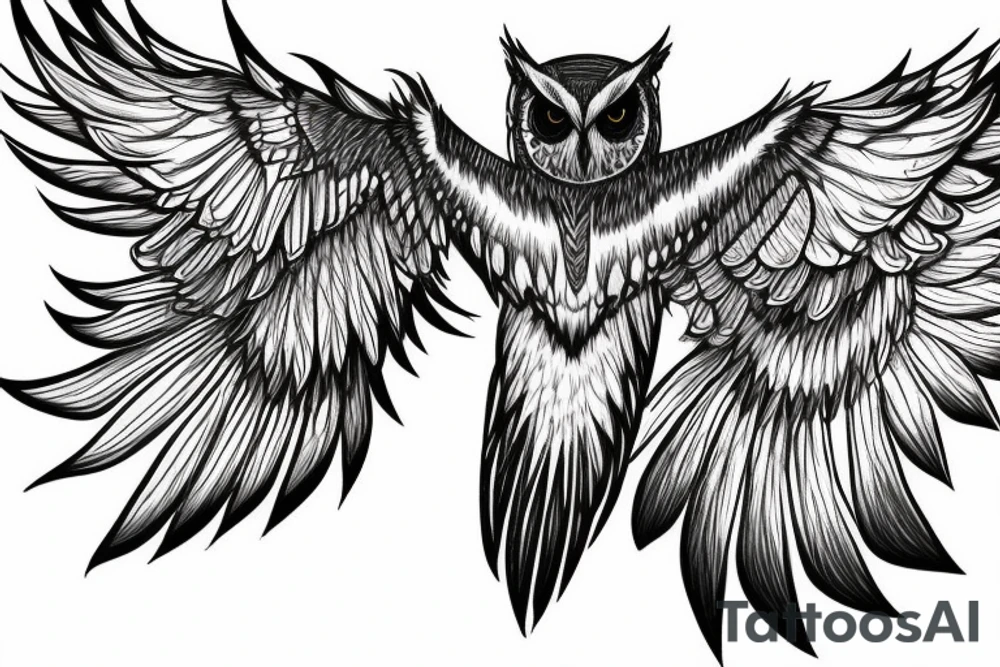 Owl swooping down wings spread wide tattoo idea