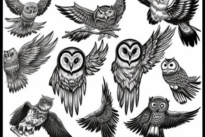 Owl swooping down wings spread wide minimalism tattoo idea