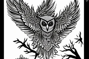Owl swooping down wings spread wide minimalism tattoo idea
