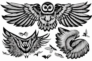 Owl swooping down wings spread wide minimalism tattoo idea