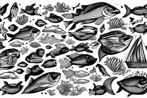 Ocean of waves with tons of fish and the waters crystal clear like Bahamas tattoo idea