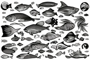 Ocean of waves with tons of fish and the waters crystal clear like Bahamas tattoo idea