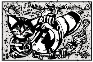 prison style cat with a gun and hand grenade in hands tattoo idea