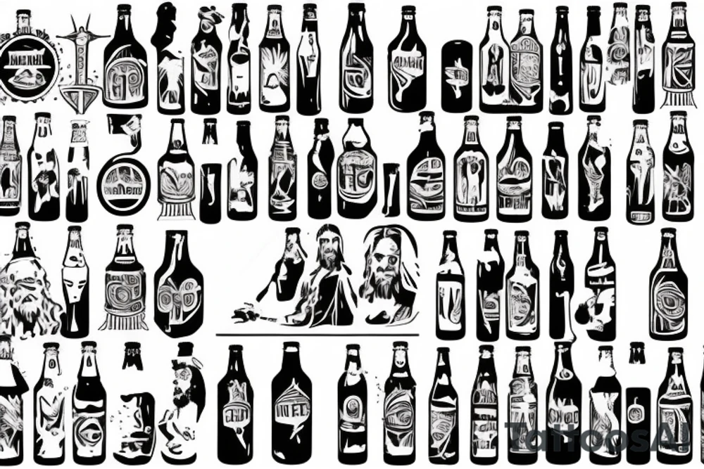Jesus with beer bottle tattoo idea