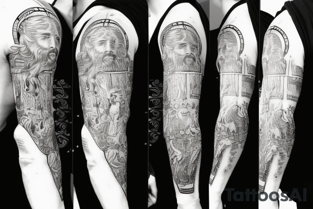 Jesus with beer bottle in hand tattoo idea