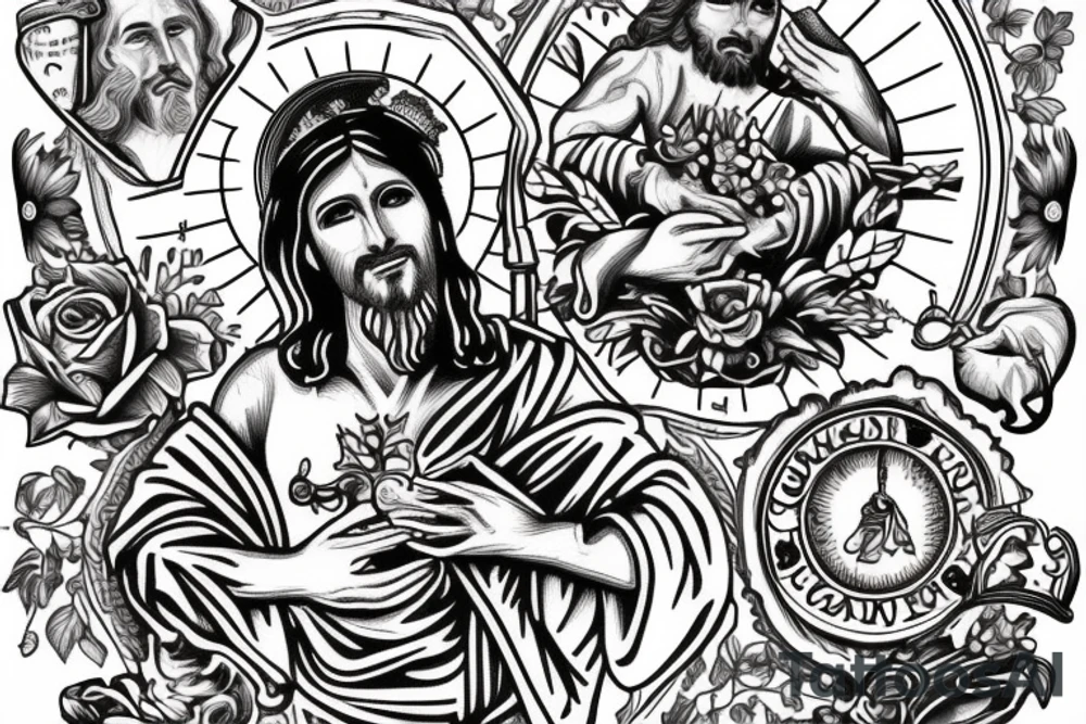 Jesus with beer bottle in hand tattoo idea
