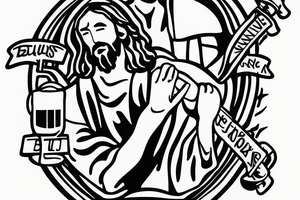 Jesus with beer bottle in hand tattoo idea