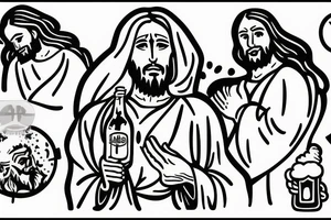 Jesus with beer bottle in hand tattoo idea