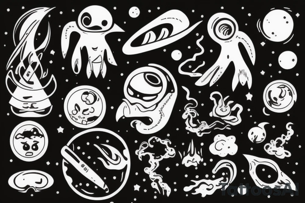 alien smoking the universe tattoo idea