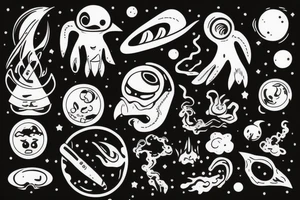 alien smoking the universe tattoo idea