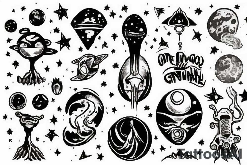 alien smoking the universe tattoo idea