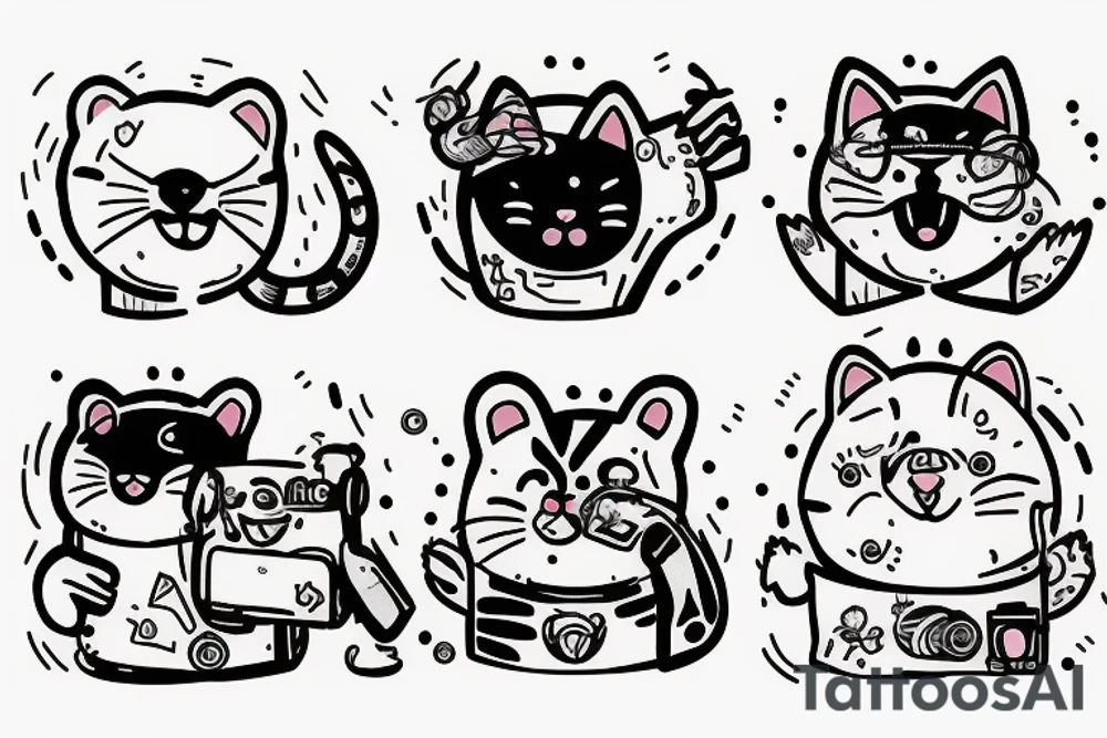 A happy cat, seal and bear talking on the phone with each other tattoo idea
