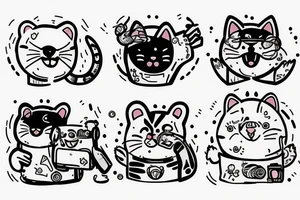 A happy cat, seal and bear talking on the phone with each other tattoo idea