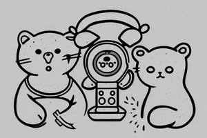 A happy cat, seal and bear talking on the phone with each other tattoo idea