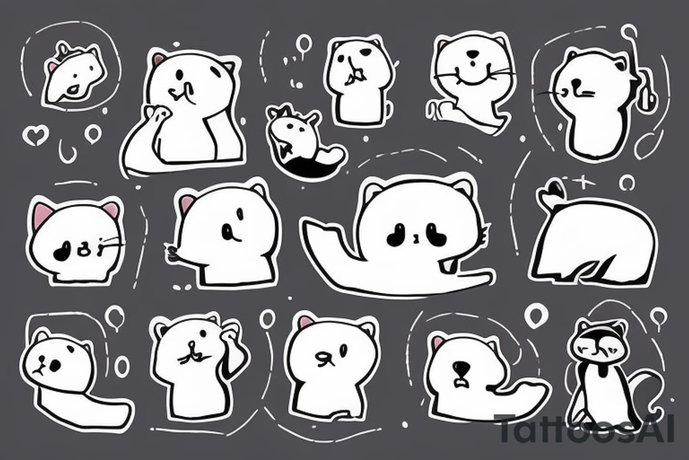 A happy cat, seal and bear talking on the phone with each other tattoo idea