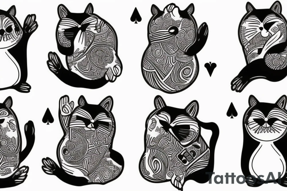 a cat playing cards with a bear and a seal tattoo idea