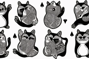 a cat playing cards with a bear and a seal tattoo idea