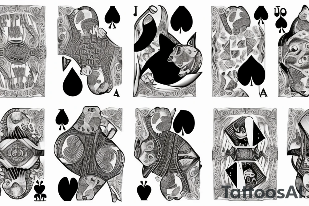 a cat playing cards with a bear and a seal tattoo idea