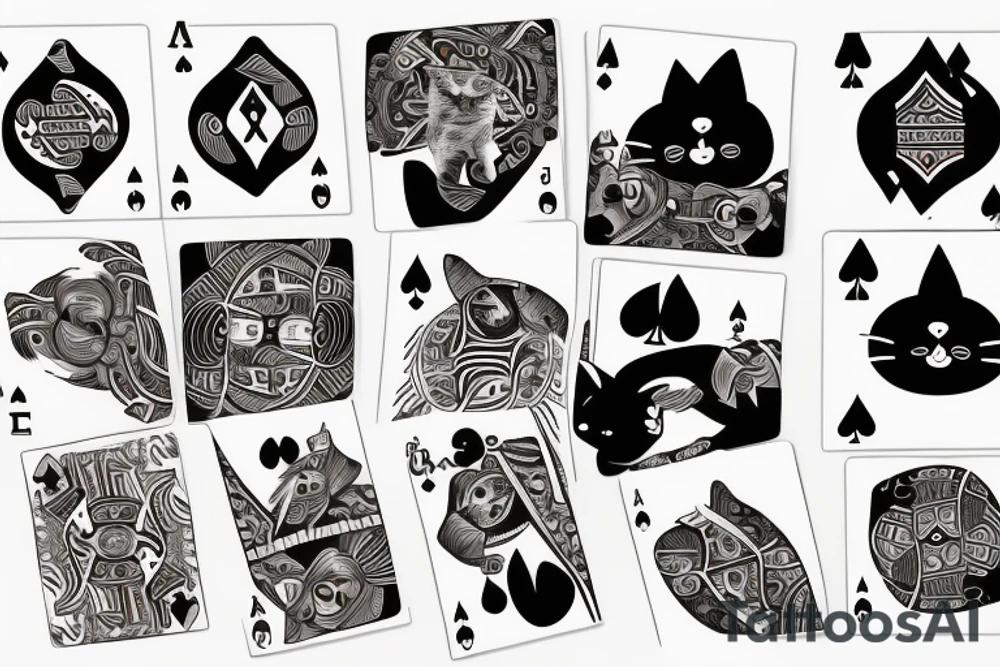 a cat playing cards with a bear and a seal tattoo idea