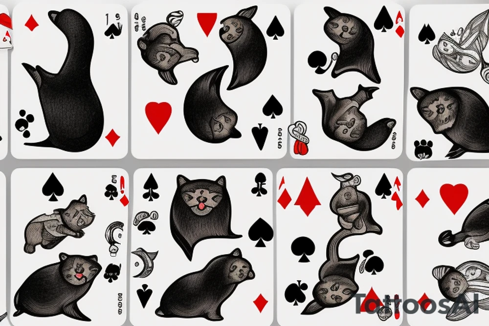 a cat playing cards with a bear and a seal tattoo idea