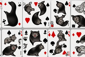 a cat playing cards with a bear and a seal tattoo idea