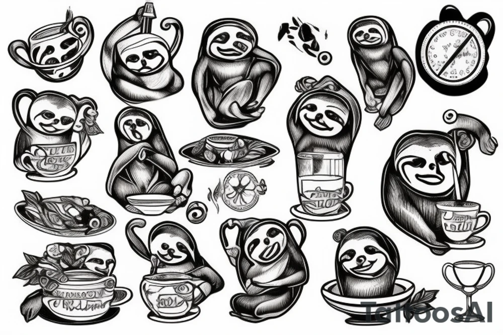 sloth drinking tea tattoo idea