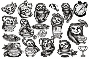 sloth drinking tea tattoo idea