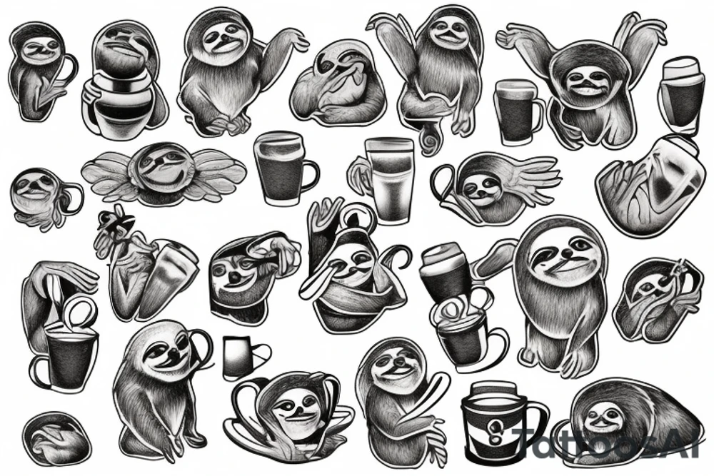 sloth holding a mug tattoo idea