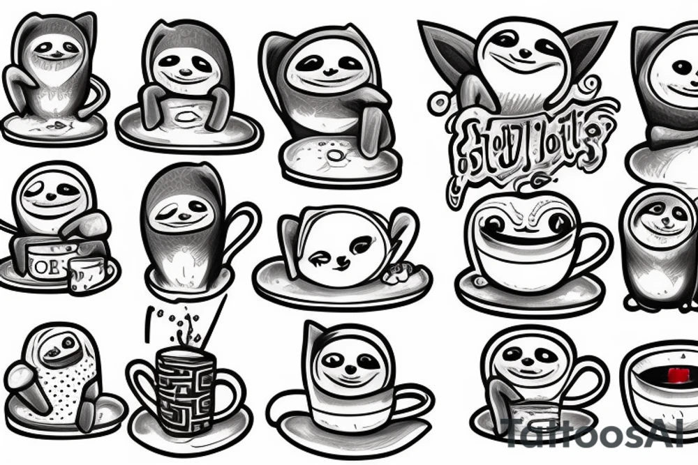 sloth holding a mug tattoo idea