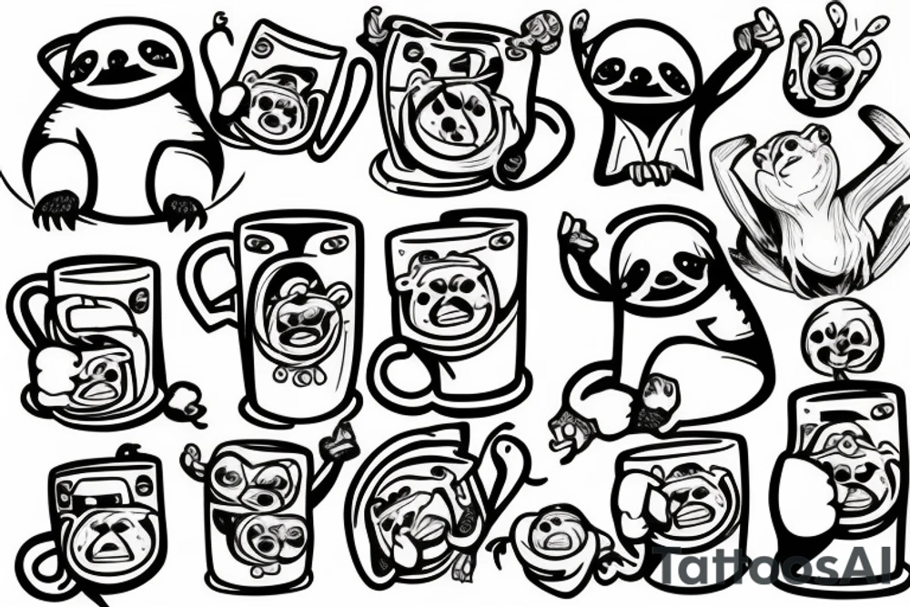 sloth holding a mug tattoo idea