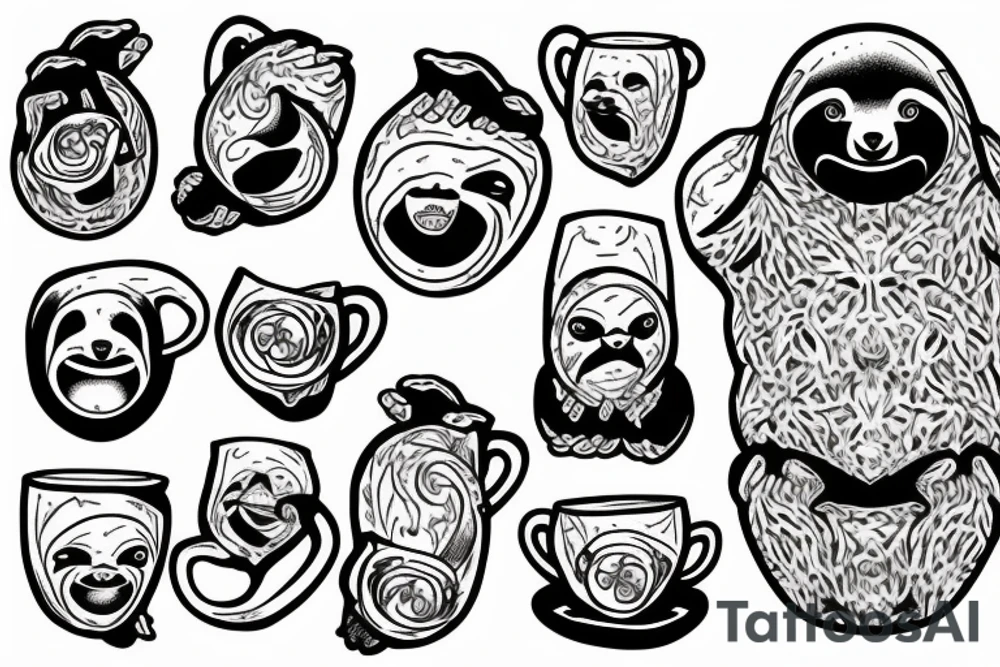 sloth holding a mug tattoo idea