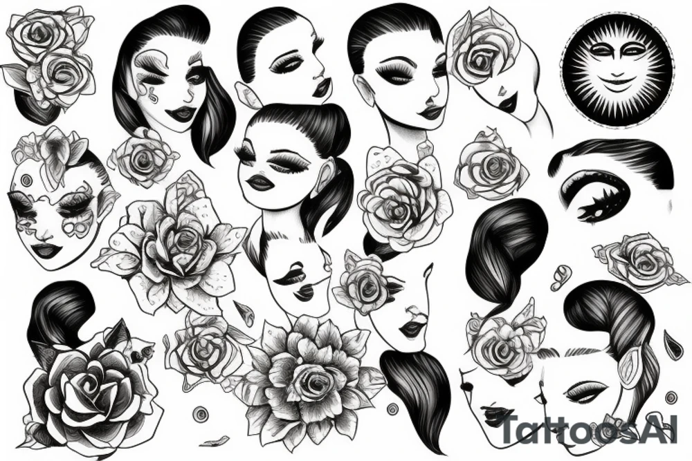 sun with pretty face tattoo idea