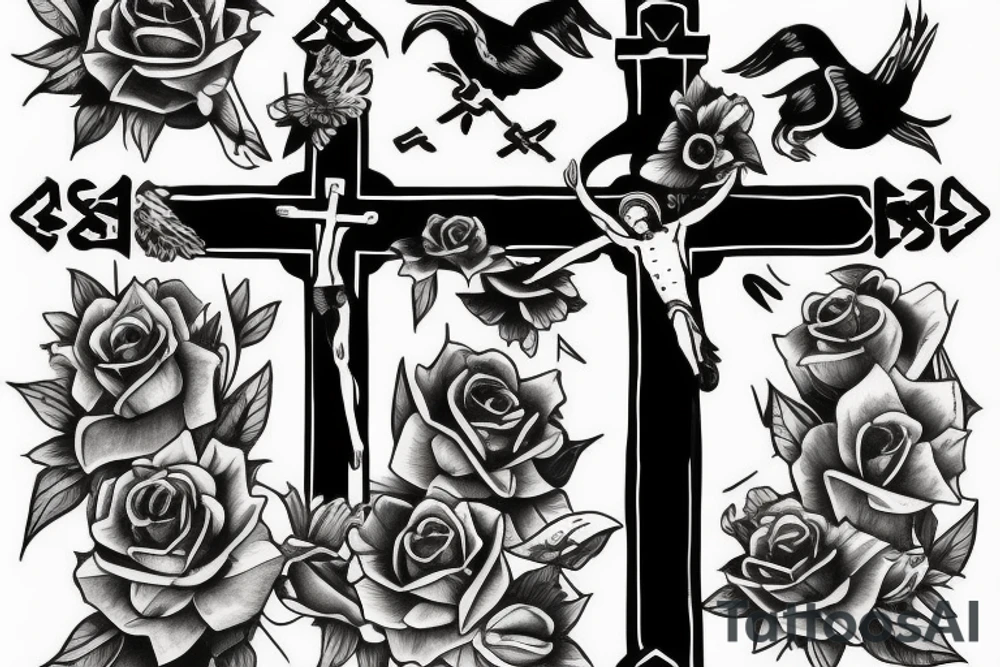 Cross behind a moon tattoo idea