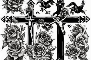 Cross behind a moon tattoo idea